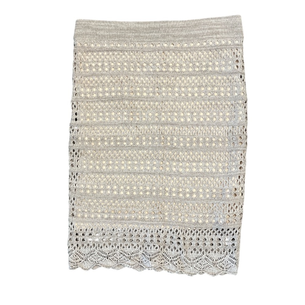 BCBG Beige Crochet Midi Lined Bodycon Medium Skirt